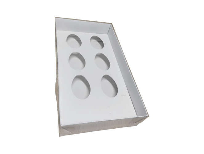 Caixa para Ovo de Colher 6x50gr 27x15x5 BRANCO Tampa PET Com 10