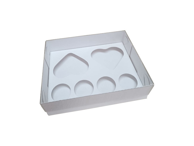 Caixa para CORAÇÃO de Colher 2x80gr e Doces BRANCO Tampa PET 15x12x4 Com 10