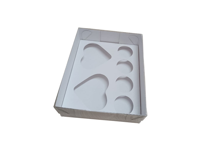 Caixa para CORAÇÃO de Colher 2x80gr e Doces BRANCO Tampa PET 15x12x4 Com 10