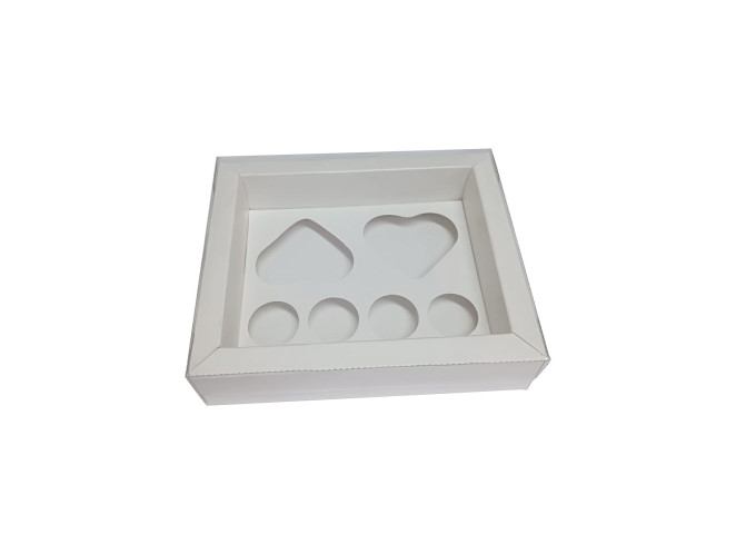 Caixa Moldura para CORAÇÃO de Colher 2x80gr e Doces BRANCO Tampa PET 18,5x15x4 Com 10