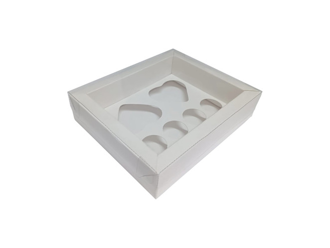 Caixa Moldura para CORAÇÃO de Colher 2x80gr e Doces BRANCO Tampa PET 18,5x15x4 Com 10