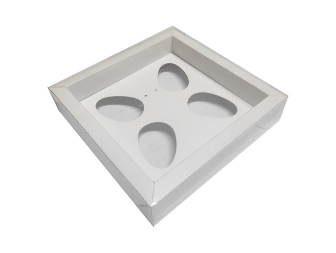 Caixa Moldura para Ovo de Colher 4x50gr 19x19x4 BRANCO Tampa PET Com 10