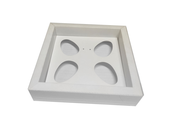 Caixa Moldura para Ovo de Colher 4x50gr 19x19x4 BRANCO Tampa PET Com 10