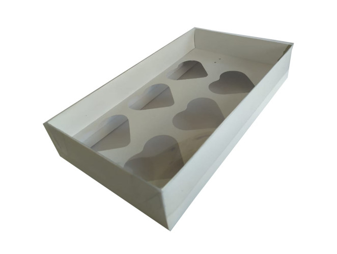 Caixa para Coração de Colher 6x80gr 27x15x5 BRANCO Tampa PET Com 10