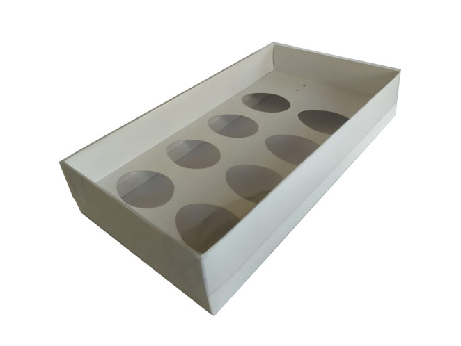 Caixa para Ovo de Colher 8x50gr 27x15x5 BRANCO Tampa PET Com 10