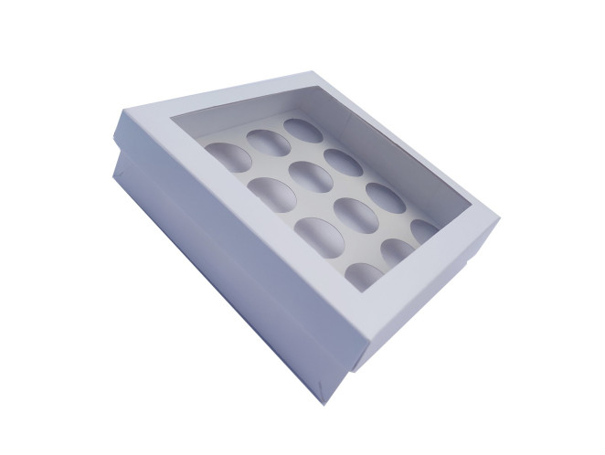 Caixa para 16 Doces Visor PET 15,5x15,5x4 BRANCO com Berço Com 10