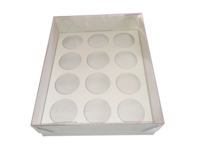 Caixa para 12 Doces BRANCO Tampa PET 15x12x4 com Berço C/10