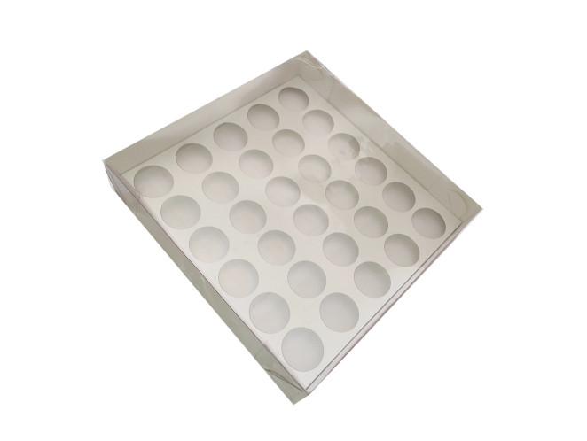 Caixa para 30 Doces com Berço BRANCO Tampa PET 21x21x4 Com 10