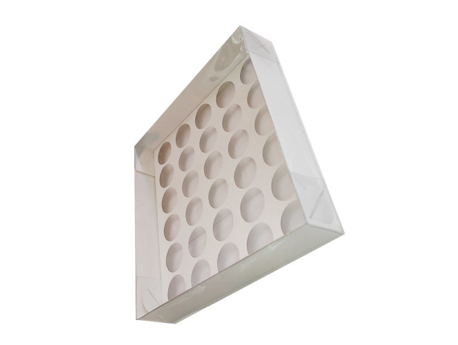 Caixa para 30 Doces com Berço BRANCO Tampa PET 21x21x4 Com 10