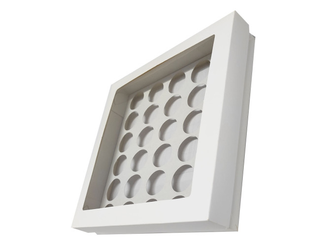 Caixa para 30 Doces BRANCO Visor PET 21x21x4 Com 10 com Berço