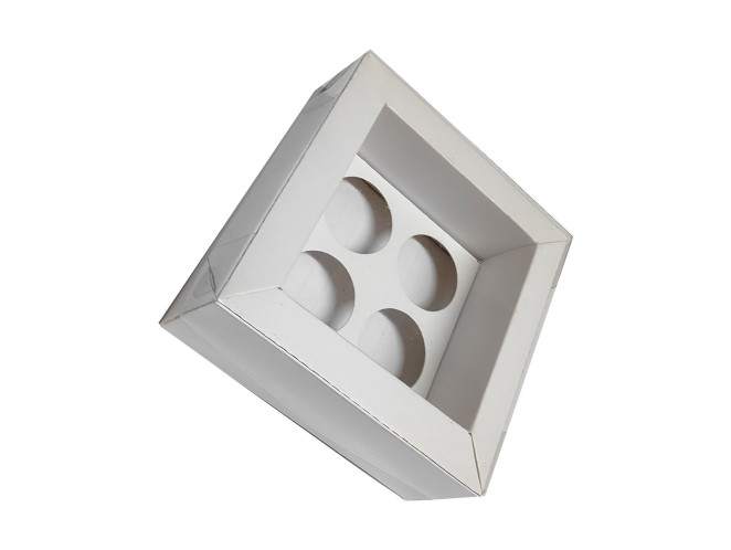 Caixa Moldura para 04 Doces 11x11x4 com Berço BRANCO Tampa PET Com 10