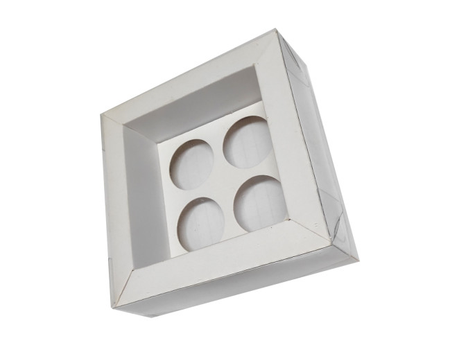 Caixa Moldura para 04 Doces 11x11x4 com Berço BRANCO Tampa PET Com 10