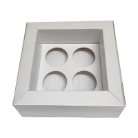 Caixa Moldura para 04 Doces 11x11x4 com Berço BRANCO Tampa PET Com 10