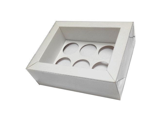Caixa Moldura para 06 Doces com Berço 14,5x11x4,5 BRANCO Tampa PET Com 10