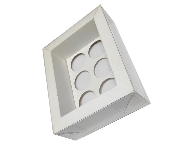 Caixa Moldura para 06 Doces com Berço 14,5x11x4,5 BRANCO Tampa PET Com 10