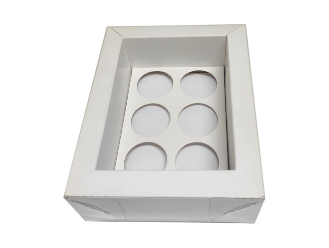 Caixa Moldura para 06 Doces com Berço 14,5x11x4,5 BRANCO Tampa PET Com 10