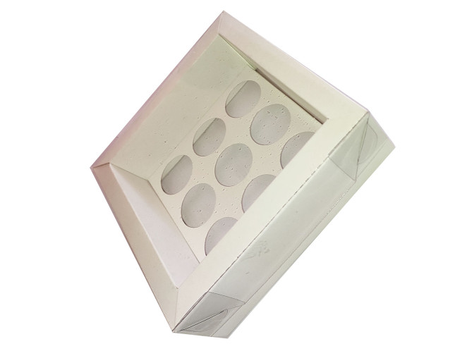 Caixa Moldura para 09 Doces com Berço 14x14x4,5 BRANCO Tampa PET Com 10
