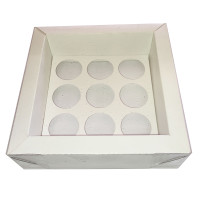 Caixa Moldura para 09 Doces com Berço 14x14x4,5 BRANCO Tampa PET Com 10