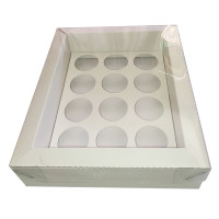 Caixa Moldura para 12 Doces com Berço 18,5x15x4 BRANCO Tampa PET Com 10