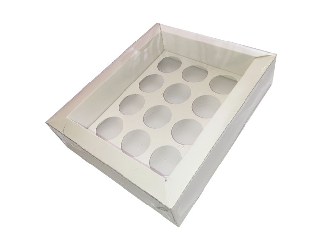 Caixa Moldura para 12 Doces com Berço 18,5x15x4 BRANCO Tampa PET Com 10