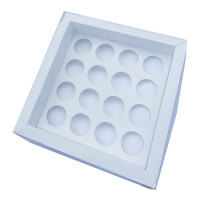 Caixa Moldura para 16 Doces com Berço 19x19x4 BRANCO Tampa PET Com 10
