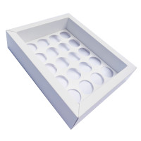 Caixa Moldura para 20 Doces com Berço 22x17,5x4,5 BRANCO Tampa PET Com 10
