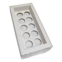 Caixa Moldura para 10 Doces com Berço 23x10,5x4 BRANCO Tampa PET Com 10