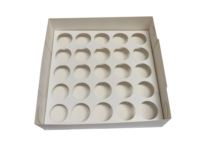 Caixa para 25 Doces BRANCO com Berço Visor PET 19x19x5 com 10