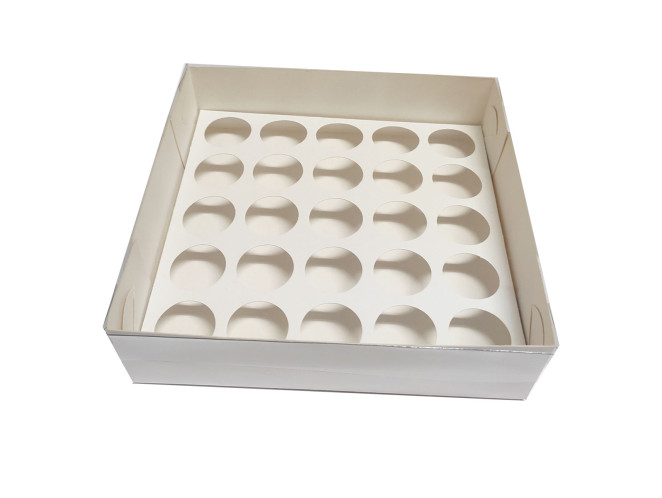 Caixa para 25 Doces BRANCO Tampa PET com Berço 19x19x5 com 10
