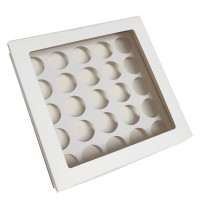 Caixa para 25 Doces BRANCO com Berço Visor PET 19x19x5 com 10