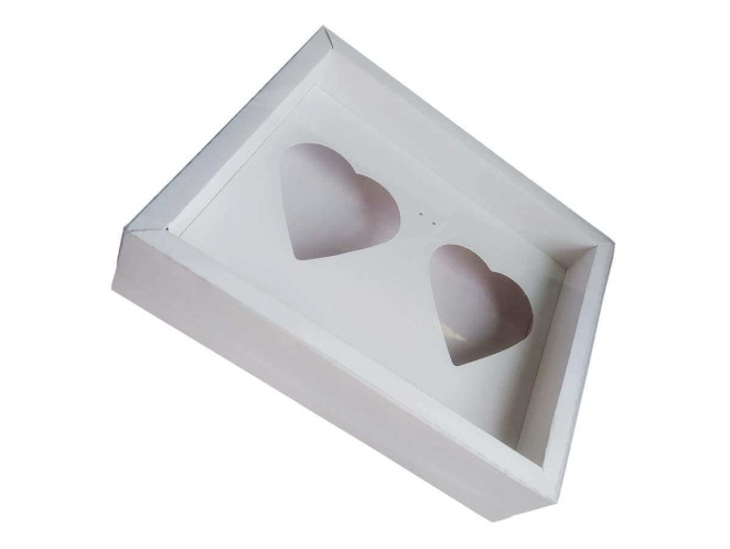 Caixa para CORAÇÃO de Colher 2x200gr Moldura 28,4X23,2X6,5 BRANCO Tampa PET Com 05