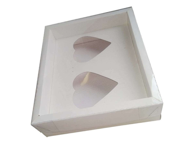 Caixa para CORAÇÃO de Colher 2x200gr Moldura 28,4X23,2X6,5 BRANCO Tampa PET Com 05