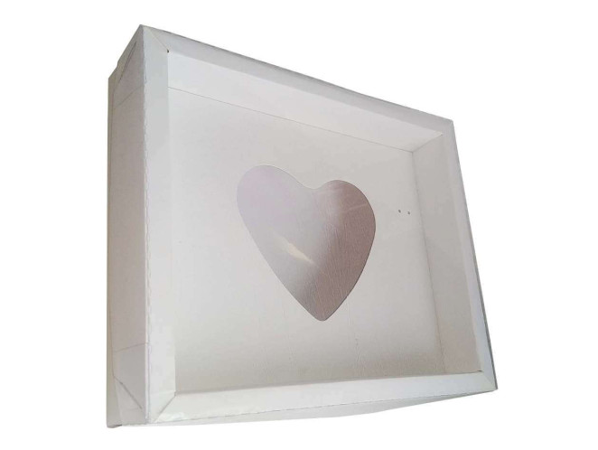 Caixa para CORAÇÃO de Colher 500gr Moldura 28,4X23,2X6,5 BRANCO Tampa PET Com 05