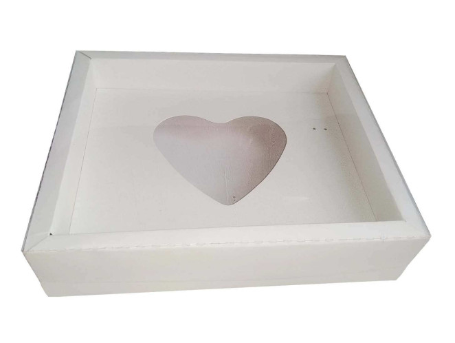 Caixa para CORAÇÃO de Colher 500gr Moldura 28,4X23,2X6,5 BRANCO Tampa PET Com 05