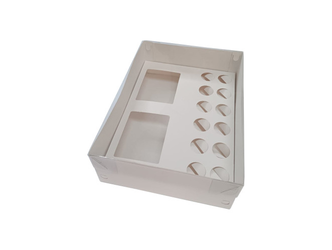Caixa para Duas Canecas e Doces 30x22x9 BRANCO TAMPA PET Com 05