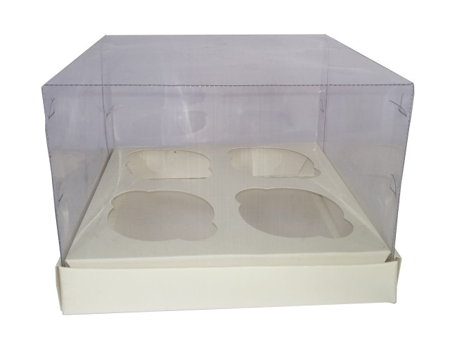 Caixa para 04 Cupcake Alto 17x17x12 BRANCO Corpo PET Com 10