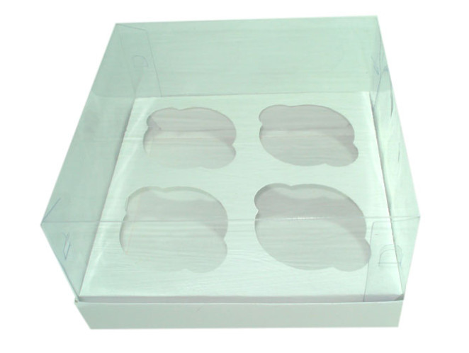 Caixa para 04 Cup Cake Padrão 17x17x9 BRANCO Corpo PET Com 10