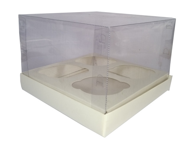 Caixa para 04 Cupcake Alto 17x17x12 BRANCO Corpo PET Com 10
