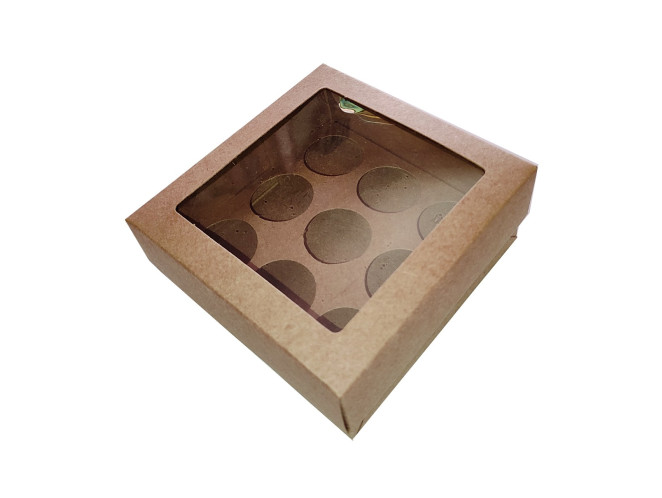Caixa para 09 Doces 11,5x11,5x4,5 KRAFT Com Berço Com 10