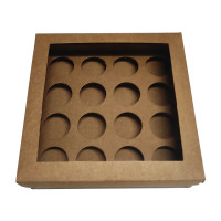 Caixa para 16 Doces Visor PET 15,5x15,5x4 KRAFT com Berço Com 10