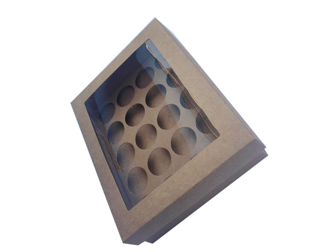 Caixa para 20 Doces Visor PET Com Berço 19,5x15x4,5 KRAFT Com 10