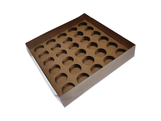 Caixa para 30 Doces com Berço KRAFT Tampa PET 21x21x4 Com 10