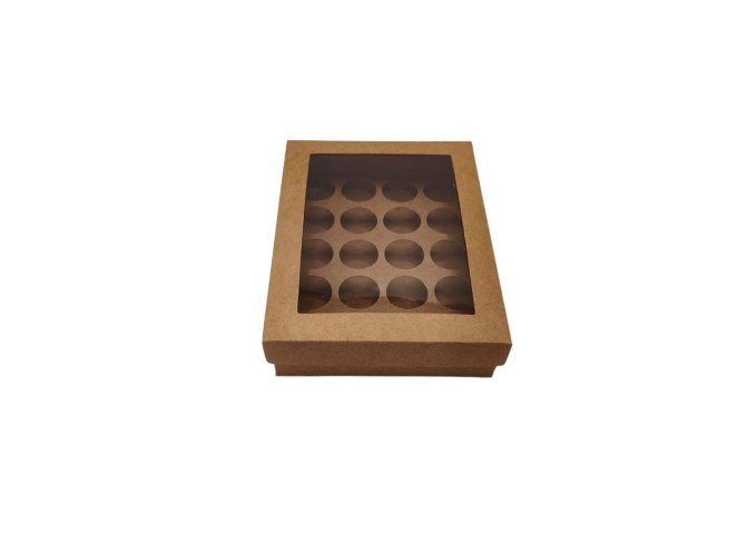 Caixa para 20 Doces Visor PET Com Berço 19,5x15x4,5 KRAFT Com 10