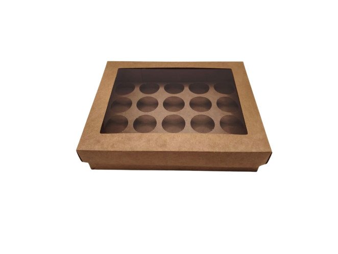 Caixa para 20 Doces Visor PET Com Berço 19,5x15x4,5 KRAFT Com 10