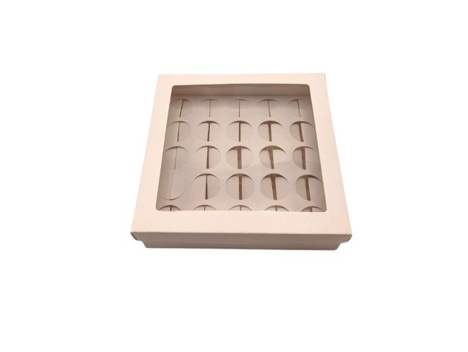 Caixa para 25 Doces BRANCO com Berço Visor PET 19x19x5 com 10
