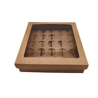 Caixa para 25 Doces KRAFT com Berço Visor PET 19x19x5 com 10