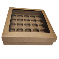 Caixa para 25 Doces KRAFT com Berço Visor PET 19x19x5 com 10