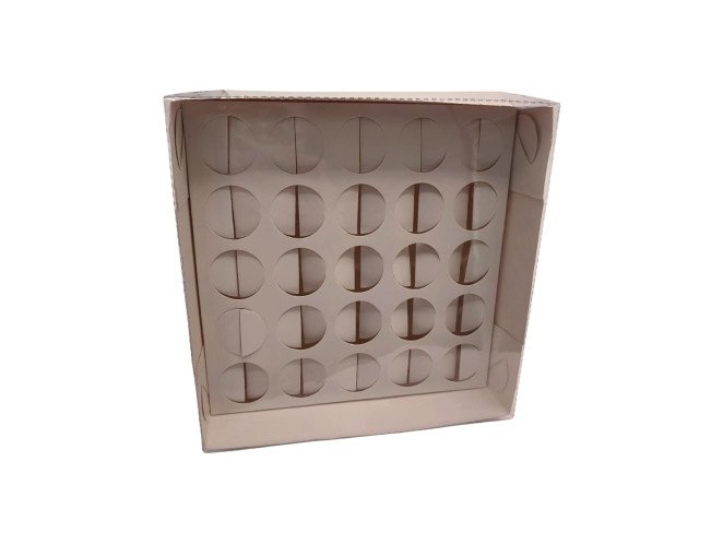 Caixa para 25 Doces BRANCO Tampa PET com Berço 19x19x5 com 10