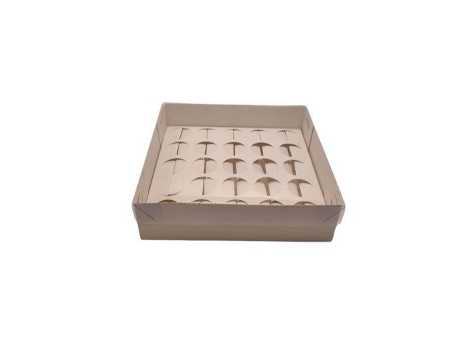 Caixa para 25 Doces BRANCO Tampa PET com Berço 19x19x5 com 10