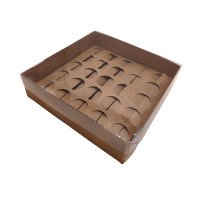 Caixa para 25 Doces KRAFT Tampa PET com Berço 19x19x5 com 10